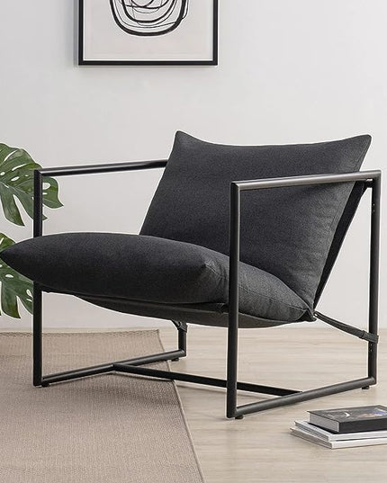 ZINUS Aidan Sling Accent Chair / Metal Framed Armchair with Shredded Foam Cushioning, Dark Grey - LeafyLoom