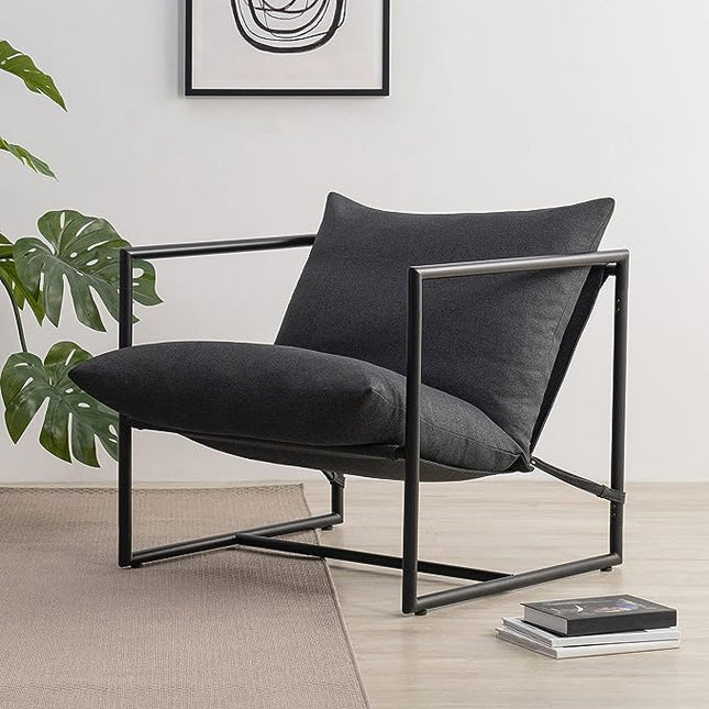 ZINUS Aidan Sling Accent Chair / Metal Framed Armchair with Shredded Foam Cushioning, Dark Grey - LeafyLoom
