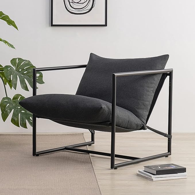 ZINUS Aidan Sling Accent Chair / Metal Framed Armchair with Shredded Foam Cushioning, Dark Grey - LeafyLoom
