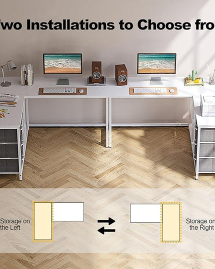 Treesland L Shaped Desk with Drawers, 55 inch Computer Desk with Storage & Shelves, Corner Desk with Storage, Home Office Desks with Drawers, L Shape Desks with Storage, White - LeafyLoom