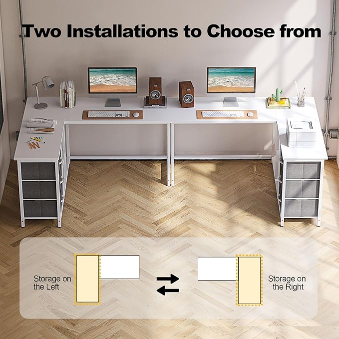 Treesland L Shaped Desk with Drawers, 55 inch Computer Desk with Storage & Shelves, Corner Desk with Storage, Home Office Desks with Drawers, L Shape Desks with Storage, White - LeafyLoom