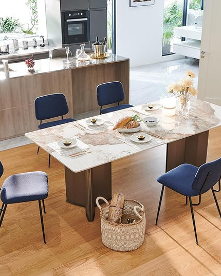 COLAMY Modern Upholstered Fabric Dining Room Accent Diner Stylish Kitchen Chairs with Solid Metal Legs, set of 4, Blue - LeafyLoom