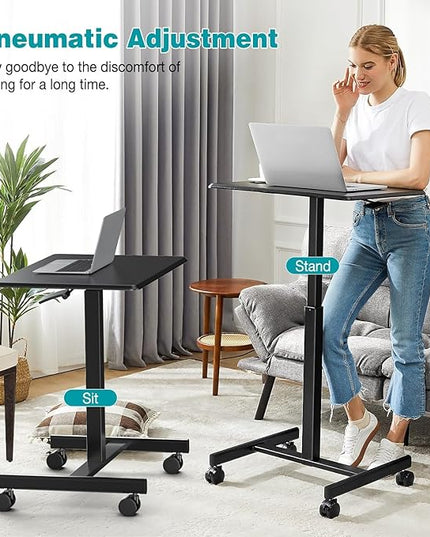 edx Small Standing Desk Mobile Portable Rolling Laptop Desk on Wheels, Adjustable Height for Home Office - LeafyLoom