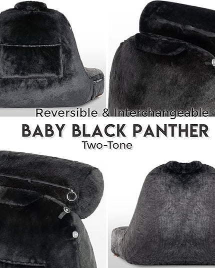 XXL Husband Pillow Cover Only - Limited Baby Black Panther Fur Backrest Pillowcase Set, Two-Tone Reversible Double Sided Fabulous Faux Fur Reading & Bed Rest, Thick Zippers, 2 Sided Solid Neck Rolls - LeafyLoom
