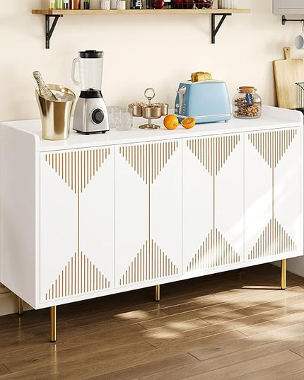 YITAHOME Sideboard Buffet, Modern Buffet Cabinet Storage Cabinet with Carved Design Doors 300 lbs Capacity for Hallway, Entryway, Kitchen or Living Room, White - LeafyLoom