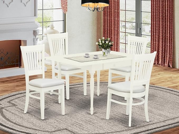 East West Furniture MZVA5-LWH-C Monza 5 Piece Modern Set Includes a Rectangle Wooden Table with Dropleaf and 4 Linen Fabric Dining Room Chairs, 36x54 Inch - LeafyLoom