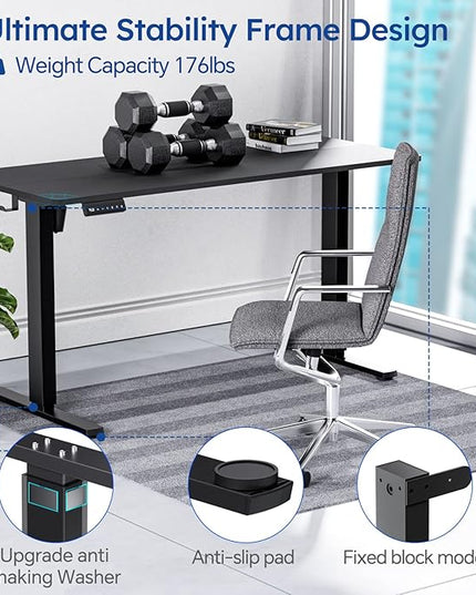 Standing Desk, Height Adjustable Desks with Powerful Motor and Cable Management,electric Sit Stand Desk with Hight Preset Design for Home Office Use 55x24 in Black - LeafyLoom