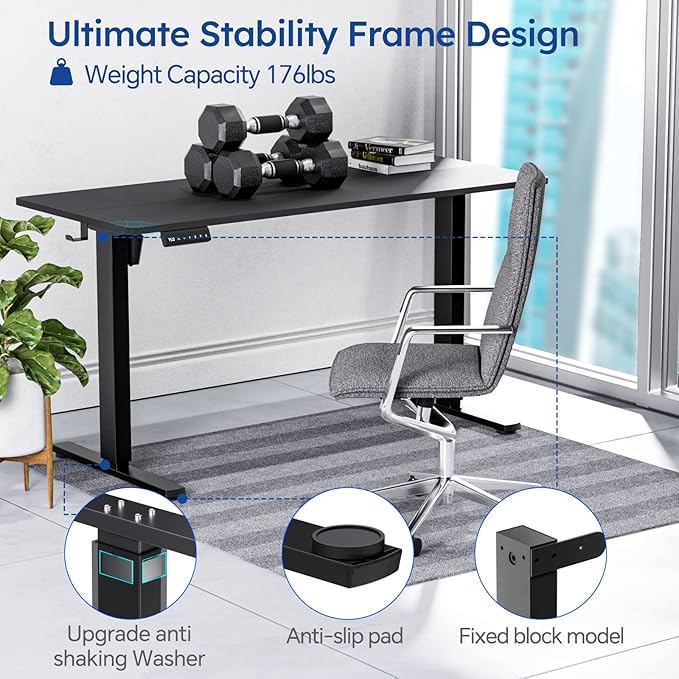 Standing Desk, Height Adjustable Desks with Powerful Motor and Cable Management,electric Sit Stand Desk with Hight Preset Design for Home Office Use 55x24 in Black - LeafyLoom