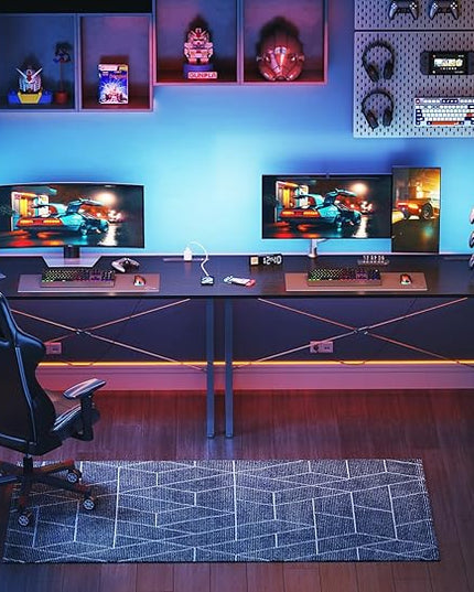 KKL Small Desk with Power Outlets and USB Port Computer Desk for Home Office Gaming Simple Modern Style Writing Desks with Storage Bag Headphone Hook, 48 inch, Black - LeafyLoom