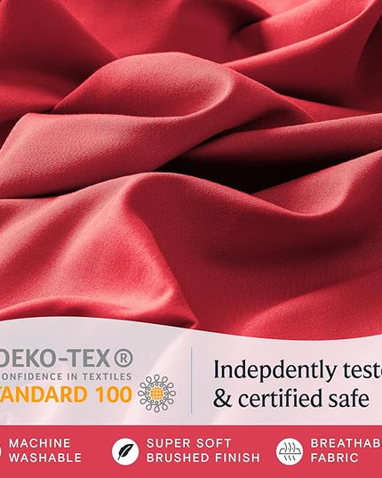 LuxClub 7 PC Split King Sheet Set, Breathable Luxury Bed Sheets, Deep Pockets 18" Eco Friendly Wrinkle Free Cooling Sheets Machine Washable Hotel Bedding Silky Soft - Red Split King - LeafyLoom