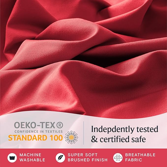 LuxClub 7 PC Split King Sheet Set, Breathable Luxury Bed Sheets, Deep Pockets 18" Eco Friendly Wrinkle Free Cooling Sheets Machine Washable Hotel Bedding Silky Soft - Red Split King - LeafyLoom