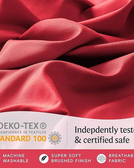 LuxClub 6 PC Queen Sheet Set, Breathable Luxury Bed Sheets, Deep Pockets 18" Eco Friendly Wrinkle Free Cooling Sheets Machine Washable Hotel Bedding Silky Soft - Red Queen - LeafyLoom