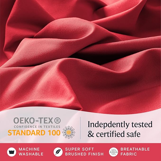 LuxClub 6 PC Queen Sheet Set, Breathable Luxury Bed Sheets, Deep Pockets 18" Eco Friendly Wrinkle Free Cooling Sheets Machine Washable Hotel Bedding Silky Soft - Red Queen - LeafyLoom