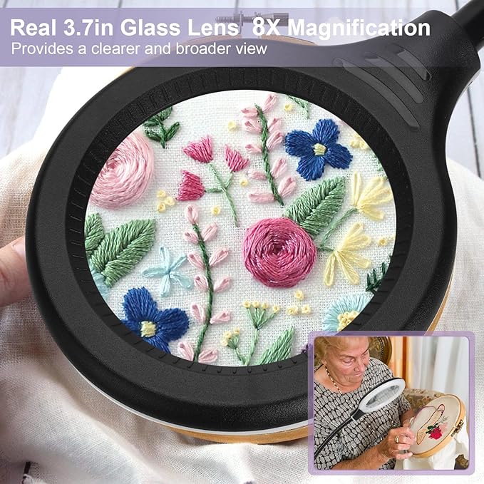 2-in-1 Magnifying Glass with Light and Stand, 5 Lighting Modes Stepless Dimmable LED Magnifying Clamp Lamp, 8X Desk Lighted Magnifier Hands Free for Craft Close Work Mini Painting Hobby, Black - LeafyLoom