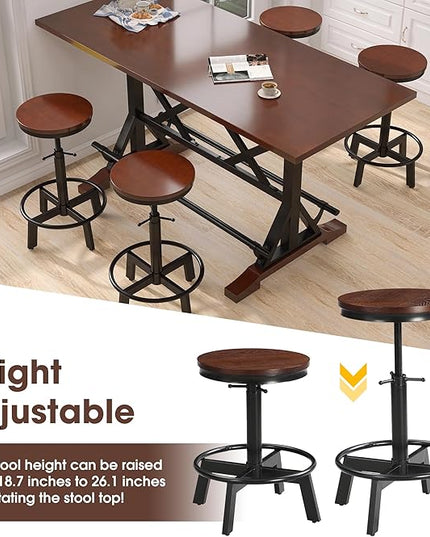 NicBex Dining Table Set for 4 Kitchen Table Set 59" Wooden Sofa Side Table with Adjustable Height Stools, Modern Bar Table and Chairs for Living Room, Dining Room, Espresso - LeafyLoom