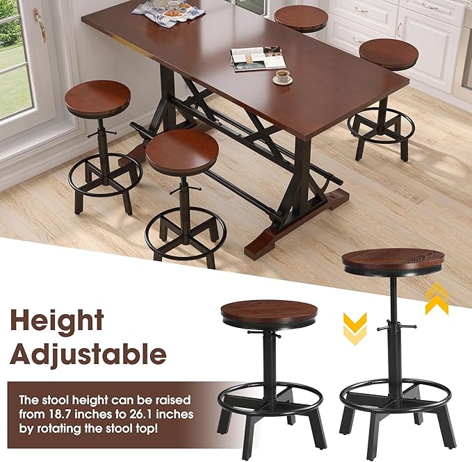 NicBex Dining Table Set for 4 Kitchen Table Set 59" Wooden Sofa Side Table with Adjustable Height Stools, Modern Bar Table and Chairs for Living Room, Dining Room, Espresso - LeafyLoom