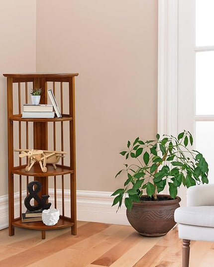 Casual Home 4-Shelf Corner Folding Bookcase, Honey Oak - LeafyLoom