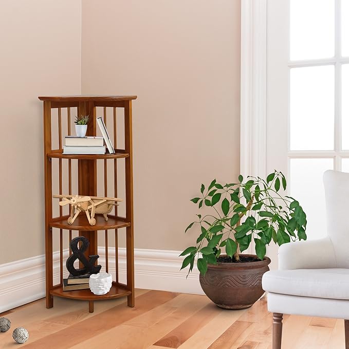 Casual Home 4-Shelf Corner Folding Bookcase, Honey Oak - LeafyLoom