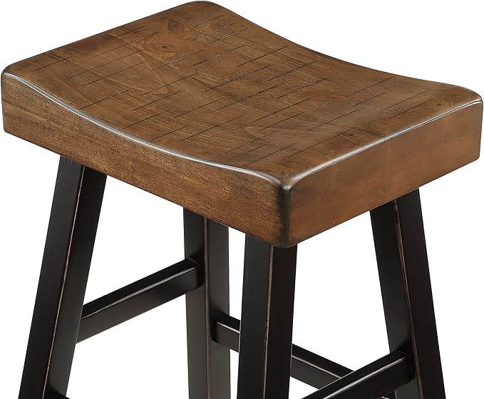 Lexicon Saddle Bar Stools Set of 2 Barstools with Footrest, Armless Dining Chairs for Kitchen Island, Breakfast Nook, Living Room, Counter Height, Black/Brown - LeafyLoom