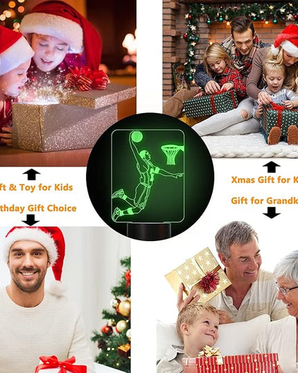 FULLOSUN Basketball 3D Night Light, Basketball Sport Gifts Bedside Lamp for Xmas Holiday Birthday Gifts for Kids Basketball Fan with Remote Control 16 Colors Changing + 4 Changing Mode + Dim Function - LeafyLoom