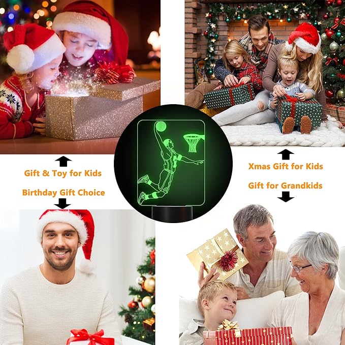 FULLOSUN Basketball 3D Night Light, Basketball Sport Gifts Bedside Lamp for Xmas Holiday Birthday Gifts for Kids Basketball Fan with Remote Control 16 Colors Changing + 4 Changing Mode + Dim Function - LeafyLoom