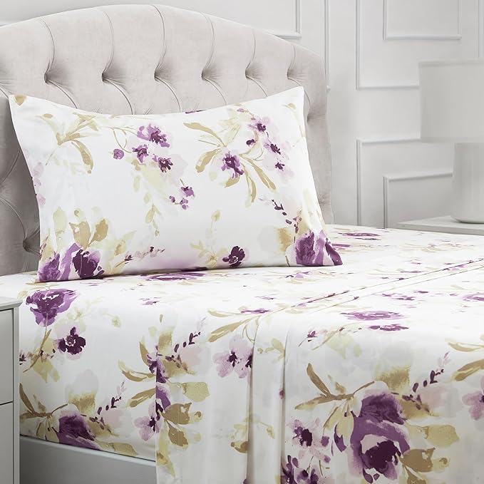 Mellanni Twin XL Sheets Set - 3 PC Iconic Collection Bedding Sheets & Pillowcases - Hotel Luxury, Extra Soft, Cooling Bed Sheets - Deep Pocket up to 16 inch (Twin Extra Long, Madison Purple) - LeafyLoom