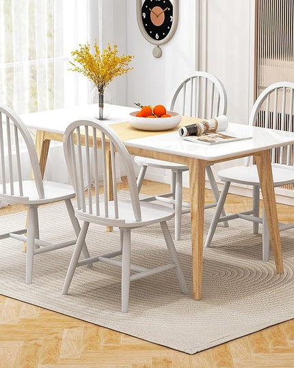 HAPPYGRILL 2 Pieces Wooden Dining Chairs Set, Vintage Armless Windsor Chairs, Kitchen Dining Chairs with Backrest, White - LeafyLoom