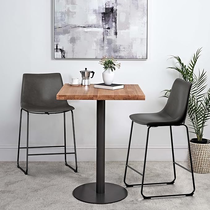 NicBex Retro Bar Stools Crazy-Horse Leather with Metal Legs Barstools, Lounge Kitchen Island Counter Stools, Set of 2, (Grey Color) (A-GE17019-USSU014) - LeafyLoom
