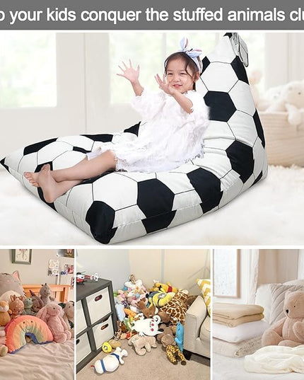 Jorbest Stuffed Animal Storage, Soccer Stuffed Animal Bean Bag Storage, Soccer Bean Bag Chair Cover for Kids, Luxury Velvet Stuffie Seat - Cover ONLY (200L/52 Gal) - LeafyLoom