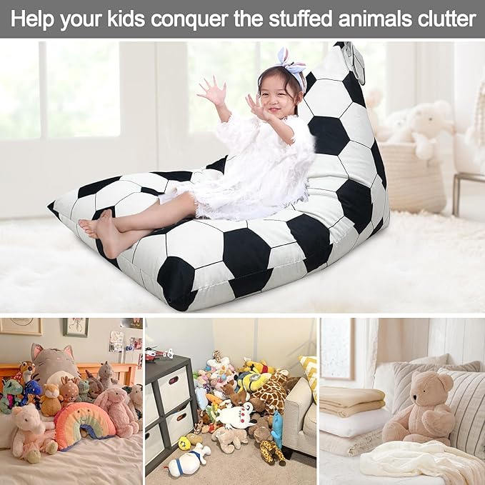 Jorbest Stuffed Animal Storage, Soccer Stuffed Animal Bean Bag Storage, Soccer Bean Bag Chair Cover for Kids, Luxury Velvet Stuffie Seat - Cover ONLY (200L/52 Gal) - LeafyLoom