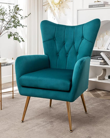 US Pride Furniture Modern Accent Chair with Ergonomic High Wingback, Microfiber Upholstered Armchair with Metal Legs for Living Room, Bedroom, Office or Vanity, Dark Teal - LeafyLoom