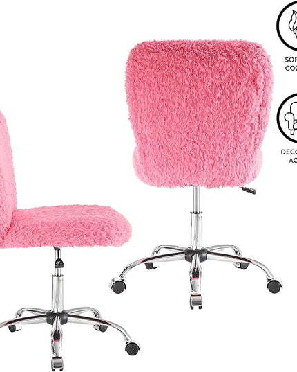 Faux Fur Task Chair, Pink 20D x 20W x 41.5H in - LeafyLoom