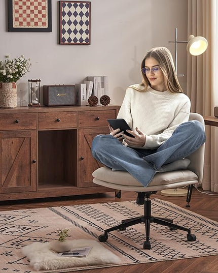 Criss Cross Chair Armless Office Chair Desk Chair with Wheels Pu Leather Cross Legged Office Chair, Wide Desk Chairs Computer Chair Swivel Vanity Chair with Lumbar Cushion for Home & Office - LeafyLoom