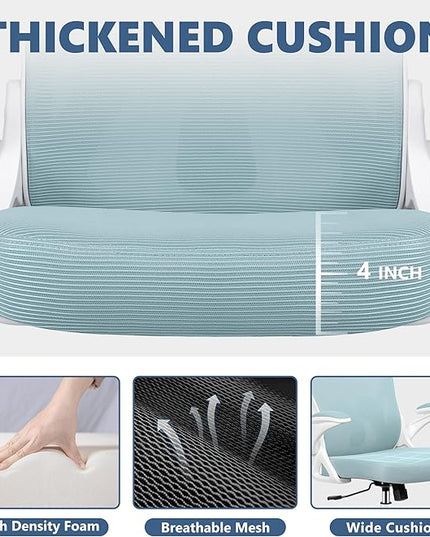 Office Chair Desk Chair, Ergonomic Mesh Computer Chair Home Office Desk Chairs, Swivel Task Chair Mid Back Breathable Rolling Chair with Adjustable Lumbar Support Flip Up Armrest (Light Blue) - LeafyLoom