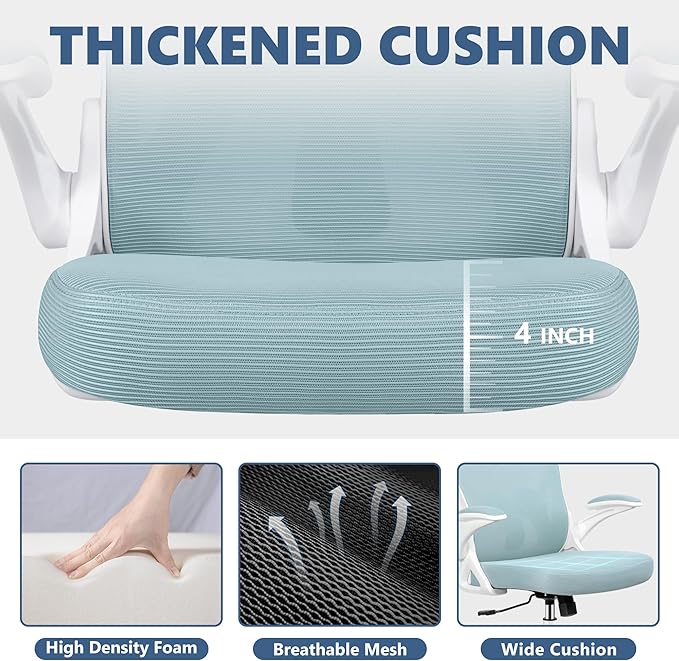 Office Chair Desk Chair, Ergonomic Mesh Computer Chair Home Office Desk Chairs, Swivel Task Chair Mid Back Breathable Rolling Chair with Adjustable Lumbar Support Flip Up Armrest (Light Blue) - LeafyLoom