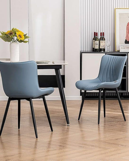 YOUTASTE Dining Chairs Set of 2 Upholstered Mid Century Modern Kitchen Dining Room Chairs Armless Faux Leather Accent Chairs Metal Vanity Lounge Chair with Back for Living Room Bedrooms,Blue - LeafyLoom