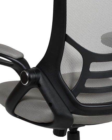 Flash Furniture Porter High-Back Swivel Office Chair with Adjustable Lumbar Support and Seat Height, Ergonomic Mesh Desk Chair with Flip-Up Armrests, Gray/Black - LeafyLoom