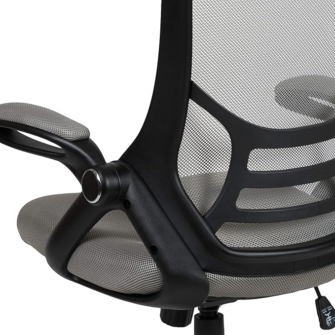 Flash Furniture Porter High-Back Swivel Office Chair with Adjustable Lumbar Support and Seat Height, Ergonomic Mesh Desk Chair with Flip-Up Armrests, Gray/Black - LeafyLoom