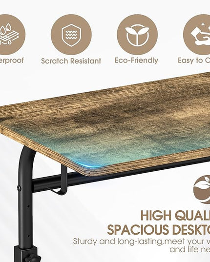 Portable Desk with Storage Shelves, Height Adjustable Desk with Wheels, Small Rolling Desk with Hooks, Standing Desk on Wheels for Home Office, Mobile Computer Table for Small Space - LeafyLoom