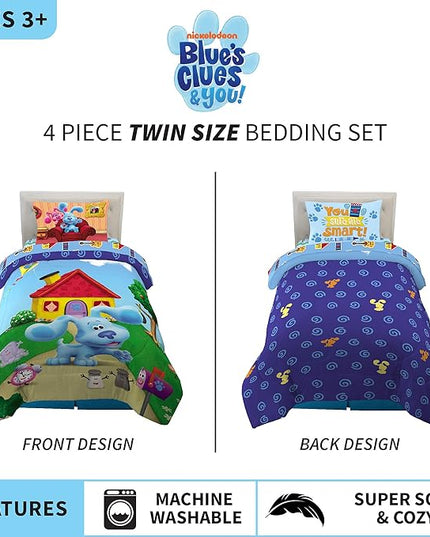 Franco Kids Bedding Super Soft Comforter and Sheet Set, 4 Piece Twin Size, Blues Clues - LeafyLoom