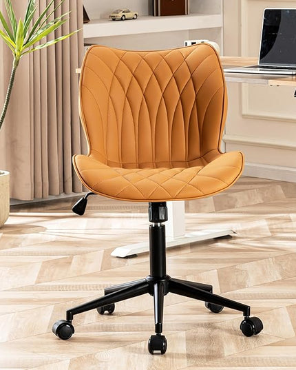 YOUNUOKE Office Desk Chair, Comfy Home Office Chairs, Small Comfortable Desk Chairs with Wheels, Armless PU Leather Chairs for Computer Conference, Camel - LeafyLoom