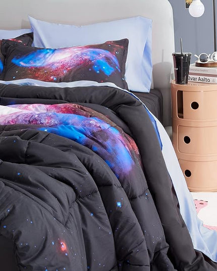 SLEEP ZONE Kids Bedding Twin Comforter Set - Super Soft & Cute Printed 2-Piece Comforter Set All Seasons for Boys, Girls, Fade Resistant, Machine Washable, Purple Galaxy - LeafyLoom