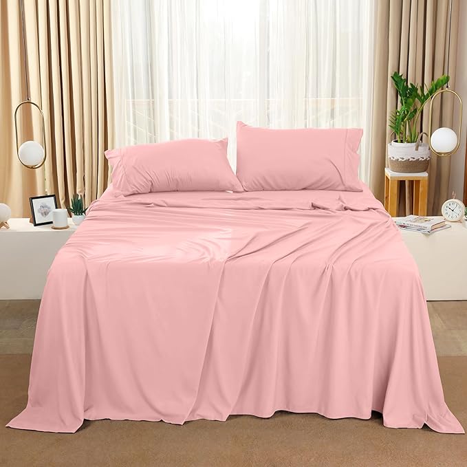 Utopia Bedding Queen Bed Sheets Set - 4 Piece Bedding - Brushed Microfiber - Shrinkage and Fade Resistant - Easy Care (Queen, Pink) - LeafyLoom