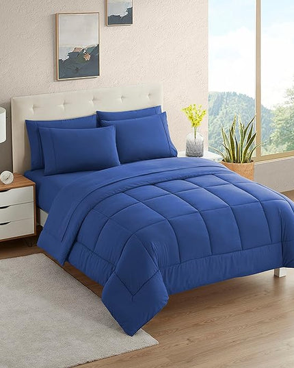 Dorm Room Essentials College Bedding Comforter Set 5 Piece Twin Size Bed in a Bag for College Students Boys and Girls, Twin, Royal Blue - LeafyLoom