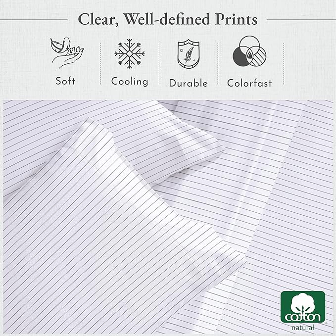 California Design Den Pinstripe Sheets Full Size Softest 100% Cotton Sheets Set, Luxury 400 Thread Count Sateen, Printed Striped Pattern (Pinstriped) - LeafyLoom