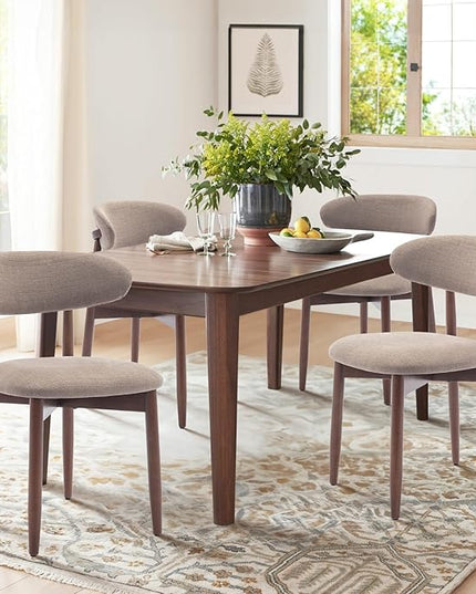 COLAMY Wooden Dining Chairs Set of 4, Modern Fabric Upholstered Kitchen Side Chairs, Farmhouse Dining Room Chair with Foot Pegs, Camel - LeafyLoom