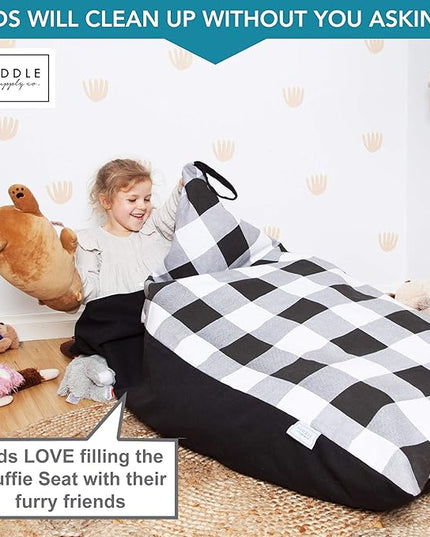 Stuffed Animal Bean Bag Storage - Machine Washable Bean Bag Chair for Kids - Extra Large Cover for Stuffing with Plush Toys, Pillows, Soft Items - Stuffed Animal Holder for Boys & Girls - Gingham - LeafyLoom