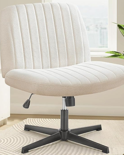 OLIXIS Cross Legged Armless Wide Adjustable Swivel Padded Home Office Desk Chair, White - LeafyLoom