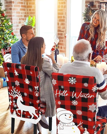 U'Artlines Christmas Chair Covers Set of 4, Removable Washable Merry Christmas Dining Chair Seat Covers Stretch Protector Slipcovers for Dining Room Kitchen Holiday Party Decor, Red Buffalo Plaid UArtlines