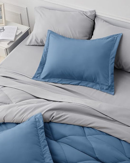 Bedsure Blue Bed Set King - 7 Pieces Reversible Blue Comforter Set King, Blue Bedding Set King with Comforters, Sheets, Pillowcases & Shams, King Size Blue Bed in a Bag - LeafyLoom